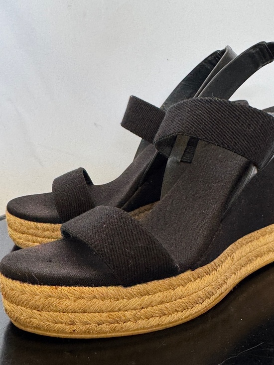 Tory Burch Canvas Wedge Espadrille Leather Strap Size 9.5 Black main image 4